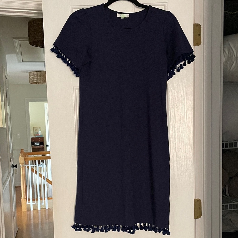 Jade Navy Dress with Tassel Accents